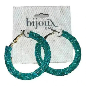 Bijoux Bar Turquoise Beaded Stainless Steel Hoop Earrings